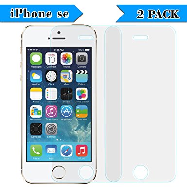 iPhone SE 5S 5C 5 Glass Screen Protector, [2 Pack] Zaneeta 9H HD Premium Tempered Glass for iPhone5s/ 5c/ 5/ SE, 0.26mm Thickness, 99.9% Light Transparency