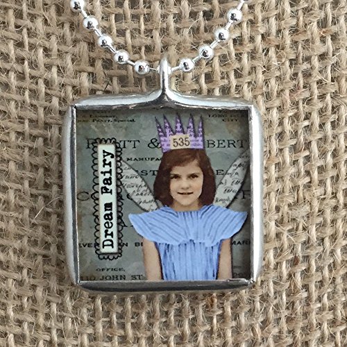 The Dream Fairy Vintage Collage Art Soldered Glass Pendant Charm Necklace