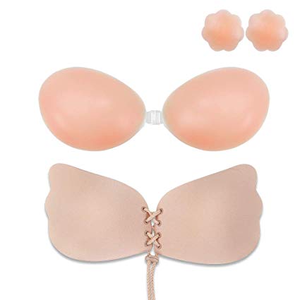 Adhesive Bra 3 Pack Silicone Sticky Bra, Strapless Backless Bra Invisible Bra with Nipple Covers