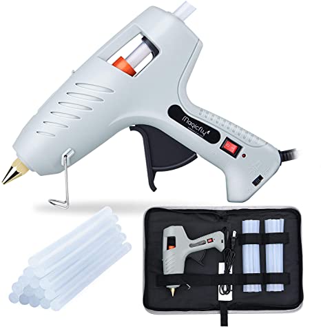 Magicfly 60/100W Hot Glue Gun for Full Size with LED Light and 15 Pcs Full Size Hot Glue Sticks (0.43 X 7.8 inch), Dual Power High Temp Melt Glue Gun Kit for DIY Arts Craft Projects, Household