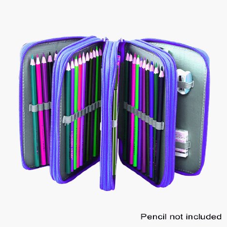 Hipiwe Large Multi-layer School Pencil Case Inseting Portable Teenager Pencils Box of 72 Colouring Pencils for Organiser Blue