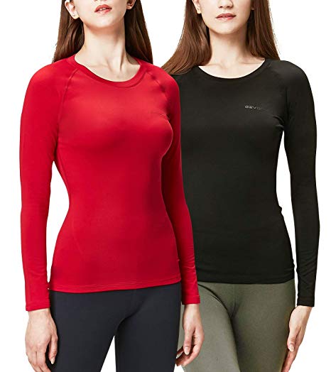 DEVOPS Women's 2 Pack Thermal Heat-Chain Compression Baselayer Tops Long Sleeve T-Shirts