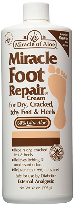 Miracle Foot Repair Cream 32 oz with 60% Pure Organic Aloe Vera Softens Dry Cracked Feet.