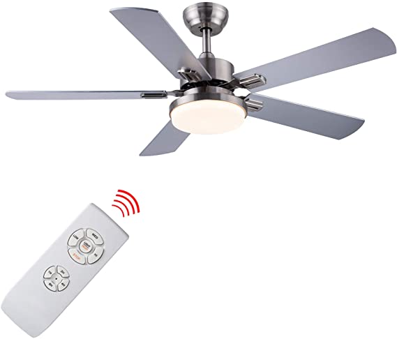 SNJ 52 Inch Ceiling Fan with Lights and Remote Control for Living Room Bedroom Dining Room,Brushed Nickel(5 Blades)