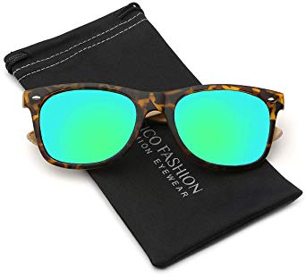 Polarized Classic Horn Rimmed Sunglasses with Bamboo Wood Temples