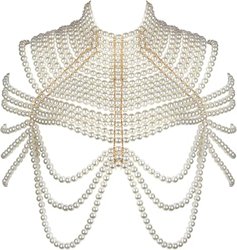 Pearl Body Chain Bra Necklace: Pearl Shawl Top Chain Jewelry Fashion Shoulder Body Jewelry Accessories for Women
