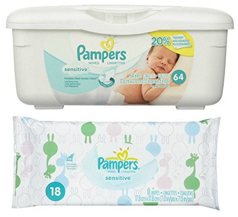 Pampers Baby Wipes Tub, Sensitive 64 ct   Bonus Travel Pack 18 ct