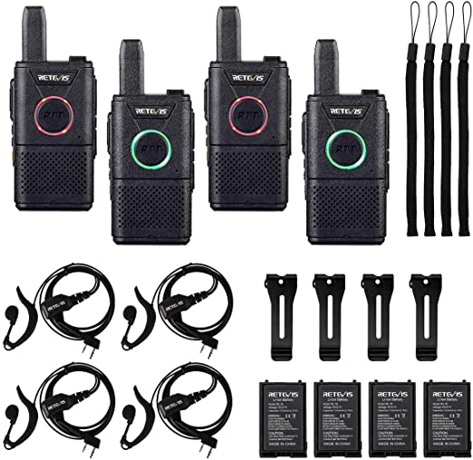 Retevis RT18 Walkie Talkies for Adults Rechargeable,Small 2 Way Radios Walkie Talkies Long Range Dual PTT,Metal Clip,with Volume Adjustment Earpiece(4 Pack)