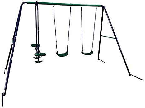 ALEKO BSW05 Outdoor Sturdy Child Swing Set with 2 Swings and 1 Glider - Blue and Green