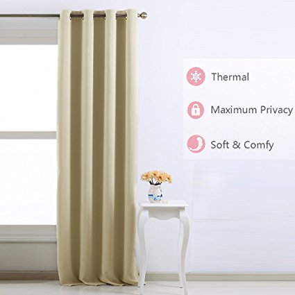 Nicetown Room Darkening Blackout Curtains Window Panel Drapes - (Beige Color) 1 Panel, 52 inch wide by 95 inch long each panel, 8 Grommets / Rings per panel
