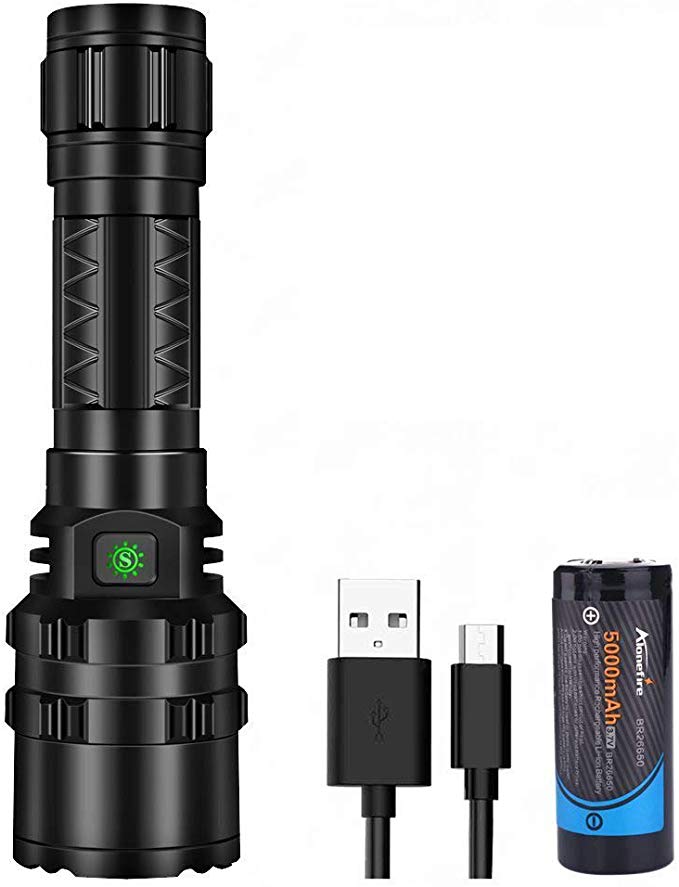 ALONEFIRE G200 Tactical LED Flashlight 4000 High Lumens Powerful XHP50.2 Light Source USB Rechargeable 5 Modes with 26650 Lithium Battery for Camping Police Emergency Hiking Travel