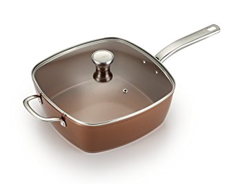 T-fal C4119564 Copper Ceramic Nonstick Dishwasher Safe Cookware Square Pan, 11-Inch, Copper