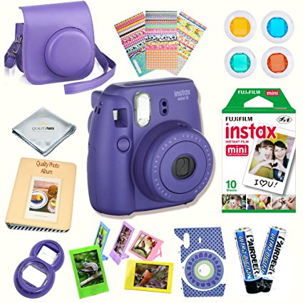 Fujifilm Instax Mini 8 (Grape) Deluxe kit bundle Includes -Instant camera with Instax mini 8 instant films (10 pack) - Custom Camera Case - instax Album - Frames - Stickers - Close up lens   MORE …