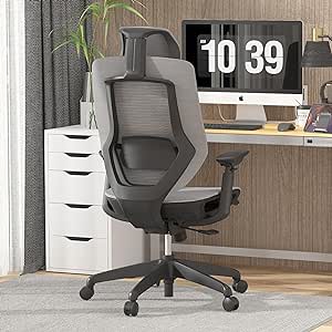 FLEXISPOT Upgraded OC6 500LBS Big and Tall Office Chair Heavy Duty,4D Armrest Mesh Ergonomic Home Office Chair with High Back,Lumbar Support,Tilt Function,and 360°Swivel Wheels(Light Grey)