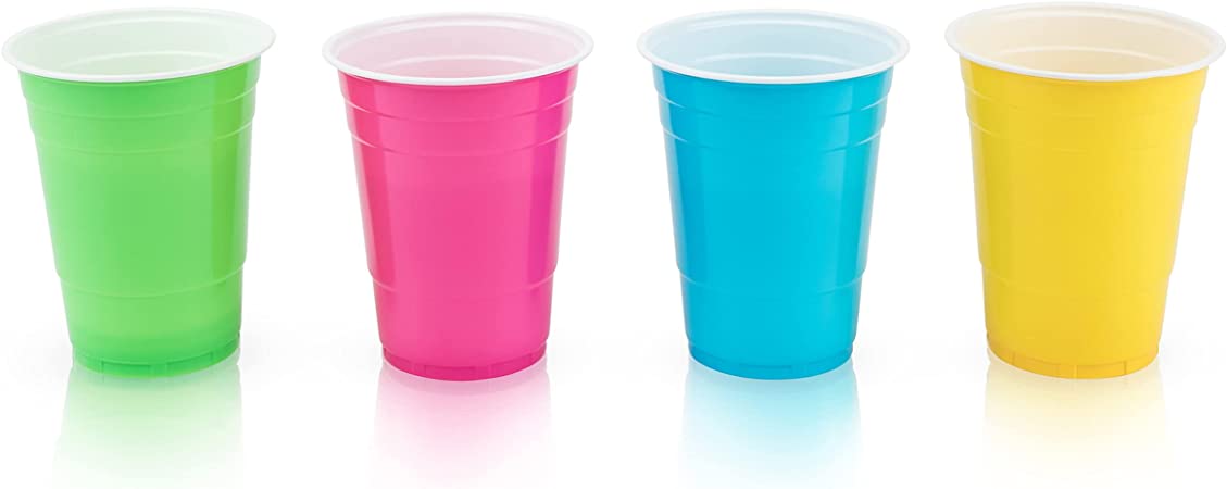 True Graphic Party Cups, Disposable Cups, Drink Cups for Cocktails and Beer, 16 Ounce Capacity, Plastic, Multicolor, Set of 24