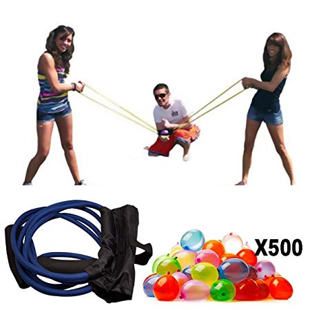 POKONBOY Water Balloon Launcher 500 Yards, Heavy Duty Water Balloon Cannon / Slingshot Fun Water Balloon Fight Pool Party Toy,3 Person Giant Angry Birds Summer Beach Games,500 Balloons & Carry Case
