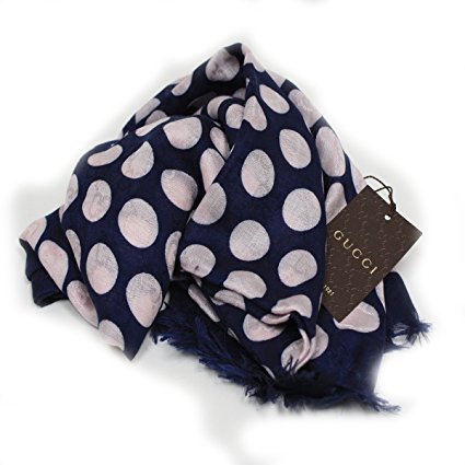 Gucci Women's Dark Blue & Light Pink Polka Dot Wool Silk Scarf 367220