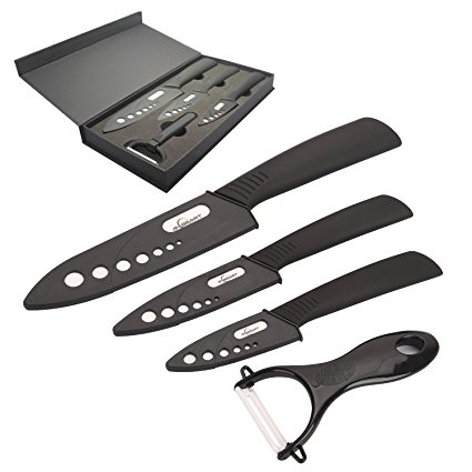 Aysmart® 7 Piece Ceramic Knife Set , 6" Chef Knife / 4" Vegetable Knife / 3" Fruit Knife   Parer , Kitchen Knives with Case (Knife Sheaths) - Add to Collection of Cutlery Kitchen Utensils - Use As Bread