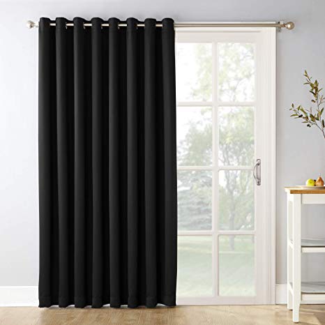 Sun Zero Easton Extra-Wide Blackout Sliding Patio Door Curtain Panel with Pull Wand, 100" x 84", Black