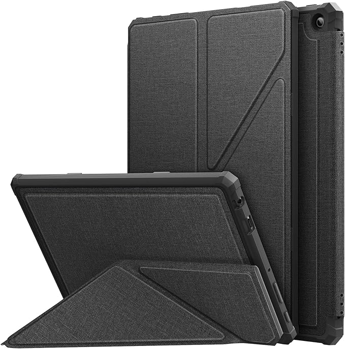 MoKo Case Fits All-New Amazon Kindle Fire HD 10 Tablet (13th Generation, 2023 Release) 10.1", Origami Standing Shell Cover with Magnetic PC Back Cover, Denim Black