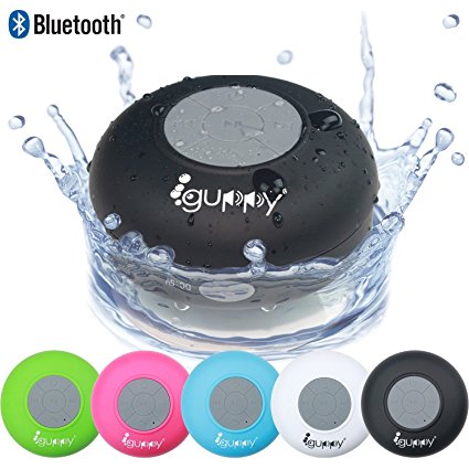 Guppy® Water Resistant Bluetooth Shower Speaker - Wireless Portable Audio, New 2015 Model - Kid-friendly, Built-in Control Buttons, Speakerphone, Powerful Suction Cup, w/Safety Lanyard - Best for Bath, Pool, Car, Beach, Indoor/Outdoor Use (Black)