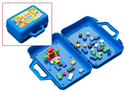 My Brick Case - Portable Storage For Legos With Play Surface For Storing And Building Bricks On-The-Go - Perfect For Kids' Traveling - Includes 50 Bricks. Compatible With Lego and Major Brands