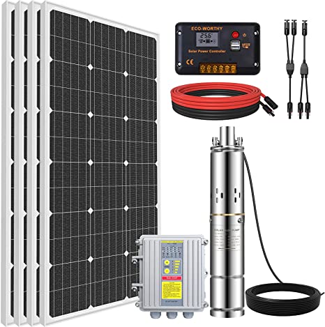 ECO-WORTHY 24V 400W Submersible Solar Well Pump Kit, 3'' Solar Water Pump, 30A Charge Controller and 16ft Cable for Irrigation, Water Supply, Circulation, Garden