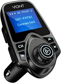 Bluetooth FM Transmitter for Car [2021 Upgrade] Bluetooth Car Adapter Kit, Huge 1.44-inch Display, SD/TF Card Support, AUX Input, Compatible w/ All Smartphones. iPods, FM Transmitter Bluetooth