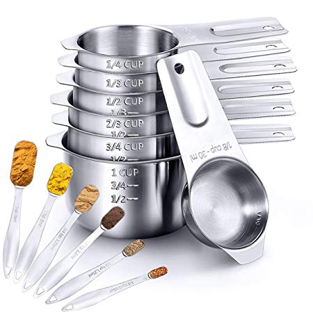Stainless Steel Measuring Cups and Spoons Set of 13 Pieces, Includes 7 PCS Measuring Cups and 6 PCS Measuring Spoons by Umite Chef, for Dry and Liquid Ingredients Cooking, Rust-Resistance