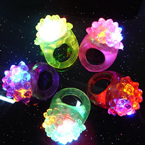 Novelty 96 ct Flashing LED Bumpy Rings Blinking Soft Jelly Glow By C&H