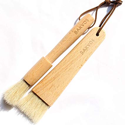 BAKVOS Pastry Brushes With Natural Wood and Bristles,Baking Brushes,Cooking Brushes,Food Brushes,Round and Flat,2 Pack