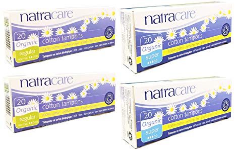 Natracare Organic Cotton Tampons (Super and Regular Variety Pack of 80) No Applicator