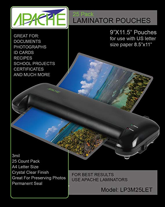 Apache Laminating Pouches, 3 mil (Letter Size, 25 Pack)