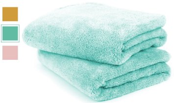 Plush Microfiber Exfoliating Luxury Bath Towel, Blue - Set of 2 | Maximum Softness and Absorbency by MojaWorks