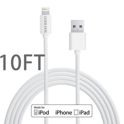 iPhone Charger GOOLEEN 10FT Extra Long 8 pin Lightning to USB Cable Charge and Sync Charging Cord For Apple iPhone SE66s6 plus6s plus5c5s5iPad ProAirMiniiPod NanoTouch - White