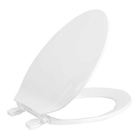 High Quality Elongated White Plastic Toilet Seat and Lid with Quick Release Hinges| Easy Removal to Clean and Maintain | for Elongated and Oblong Oval Toilets | Heavy Duty Plastic, White