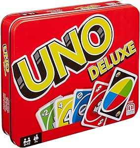 Mattel Games UNO Deluxe, Jeux De Cartes Familial pour Enfants Et Adultes, Jeu De Société pour Soirée Jeux en Famille Ou en Voyage, 2 À 10 Joueurs, Jouet pour Enfant de 7 Ans et Plus, K0888