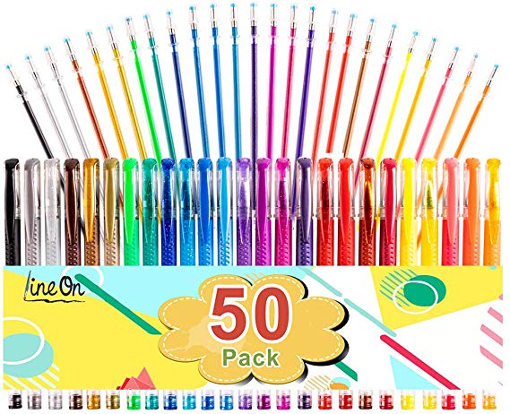 Gel Pens, 50 Pack Gel Pen Set 25 Colored Gel Pen with 25 Refills for Adults Coloring Books Drawing Doodling Crafts Scrapbooking Bullet Journaling