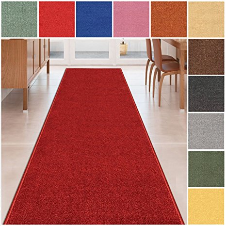 Custom Size RED Solid Plain Rubber Backed Non-Slip Hallway Stair Runner Rug Carpet 22 inch Wide Choose Your Length 22in X 14ft
