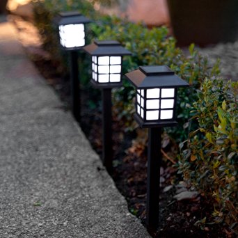Set of 6 White LED Solar Lantern Garden Landscape Lights