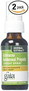 Gaia Herbs Echinacea Goldenseal Propolis Throat Spray, 1-Ounce Bottle (Pack of 2)