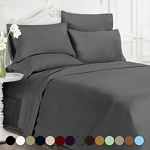 Swift Home® Premiere 1800 Collection Brushed Microfiber - 6 Piece Sheet Set(Includes 2 Bonus Pillowcases), King, Grey
