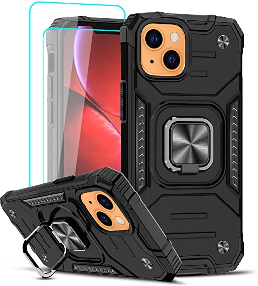 LeYi Case for iPhone 13 Mini 5.4" with [2 Pack] Tempered Glass Screen Protector, Shockproof Silicone Protective Phone Cover with Ring Holder, Compatible for iphone 13 Mini Phone Case Black