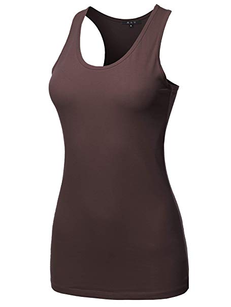 A2Y Women's Women's Basic Solid Soft Cotton Scoop Neck Racer-Back Tank Top