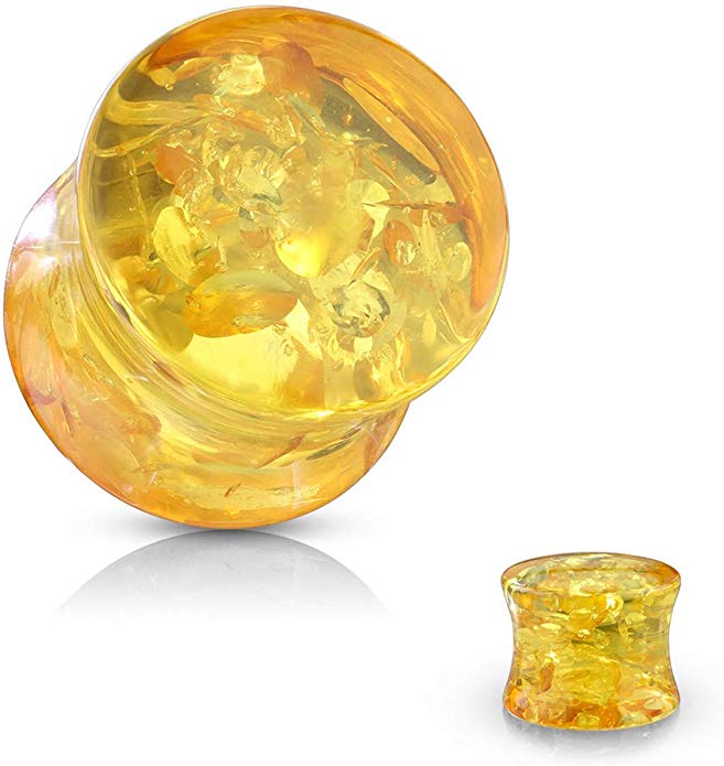 Covet Jewelry Synthetic Amber Solid Saddle Plugs