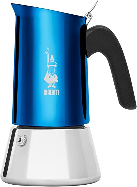 Bialetti New Venus Coffee Machine 6 Cups Anti-Burn Handle Not Induction 6 Cups (235 ml) Stainless Steel Blue