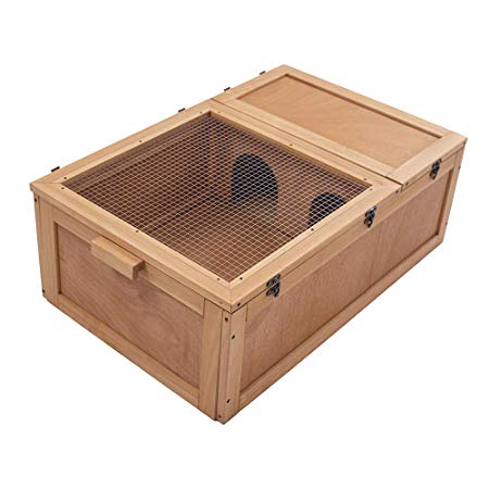 unipaws Designer Tortoise House with Wire Top & Wooden Handle, Wooden Turtle Habitat for Small Animals, Outdoor Use