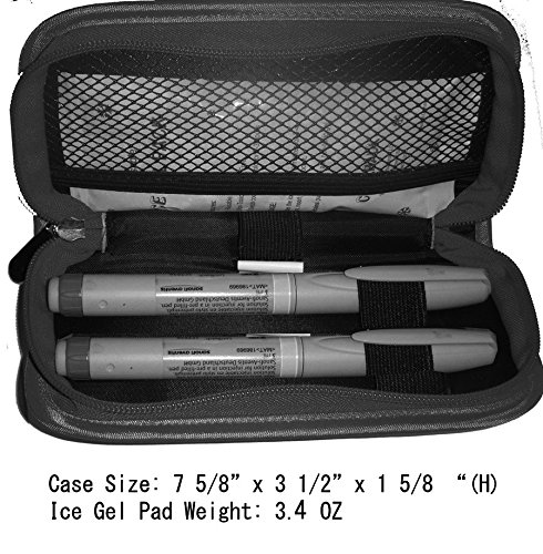 Diabetic Insulin Pen /Syringes Cooler Case, for 2's or Larger pen- w/2pc Ice Pack (Black-L)