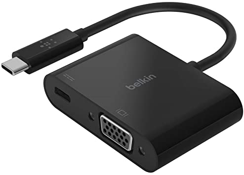 Belkin USB-C to VGA Adapter   Charge (Supports HD 1080p Video Resolution, 60W Passthrough Power for Connected Devices) MacBook Pro VGA Adapter (AVC001btBK)