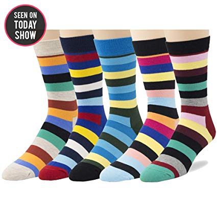 Pop Fashion Mens Fun Crazy Colorful Dress Socks, Cotton Crew Socks for Men Pattern Bright Shin Groomsmen Socks